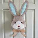 DR.DUDU 15 Inch Easter Door Decor Bunny Wreath - Easter Decorations 3D Realistic Rabbit Head, Spring Door Decor for Indoor Outdoor Wall Porch