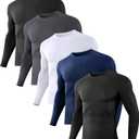 Dalavch 5 Pack Men’s Compression Shirts Long Sleeve Athletic Workout Rash Guard Gym Active Sports Undershirt Base Layer Top (XL)