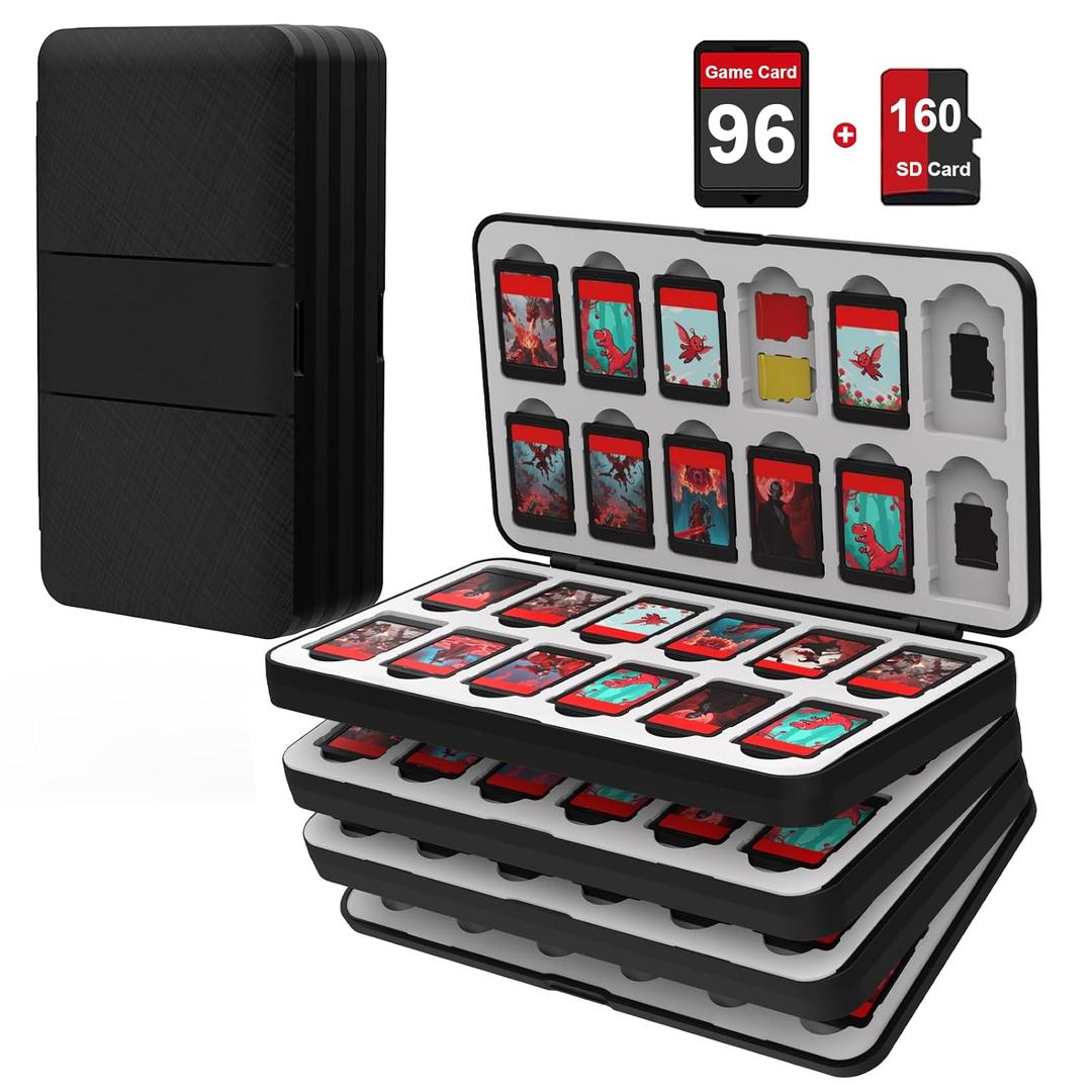 iPLYGAM Switch Game Case Holder for Nintendo Switch 2/OLED/Lite with 96 Cartridge Slots and 160 Micro SD Card Storage, Portable Game Protective Organizer Traveler Gift Accessories