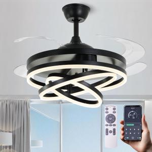 42'' Retractable Chandelier Ceiling Fan with Light, Black