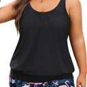 Yonique Plus Size Tankini Swimsuits for Women Blouson Tankini Tops with Swim Shorts Two Piece Bathing Suits Black Flamingo 18 Plus