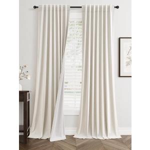 100% Blackout Curtains 84 Inch Length 2 Panels Set Farmhouse Style for Bedroom Windows/Living Room Thermal Insulated Neutral Boho Drapes Linen Blend Natural Ivory 7ft Long Hook Belt Pleated/Back Tab, 52"W x 84"L