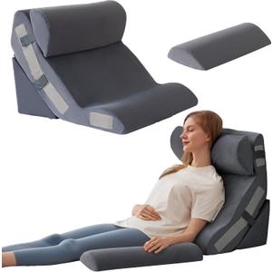 4PCS Wedge Pillow Set for After Surgery, Back Pillow for Bed Sitting up, 10-in-1 Foam Wedge Pillow for Acid Reflux & Back Pain Relief, Post Surgery Pillow for GERD & Snoring, Plush Grey