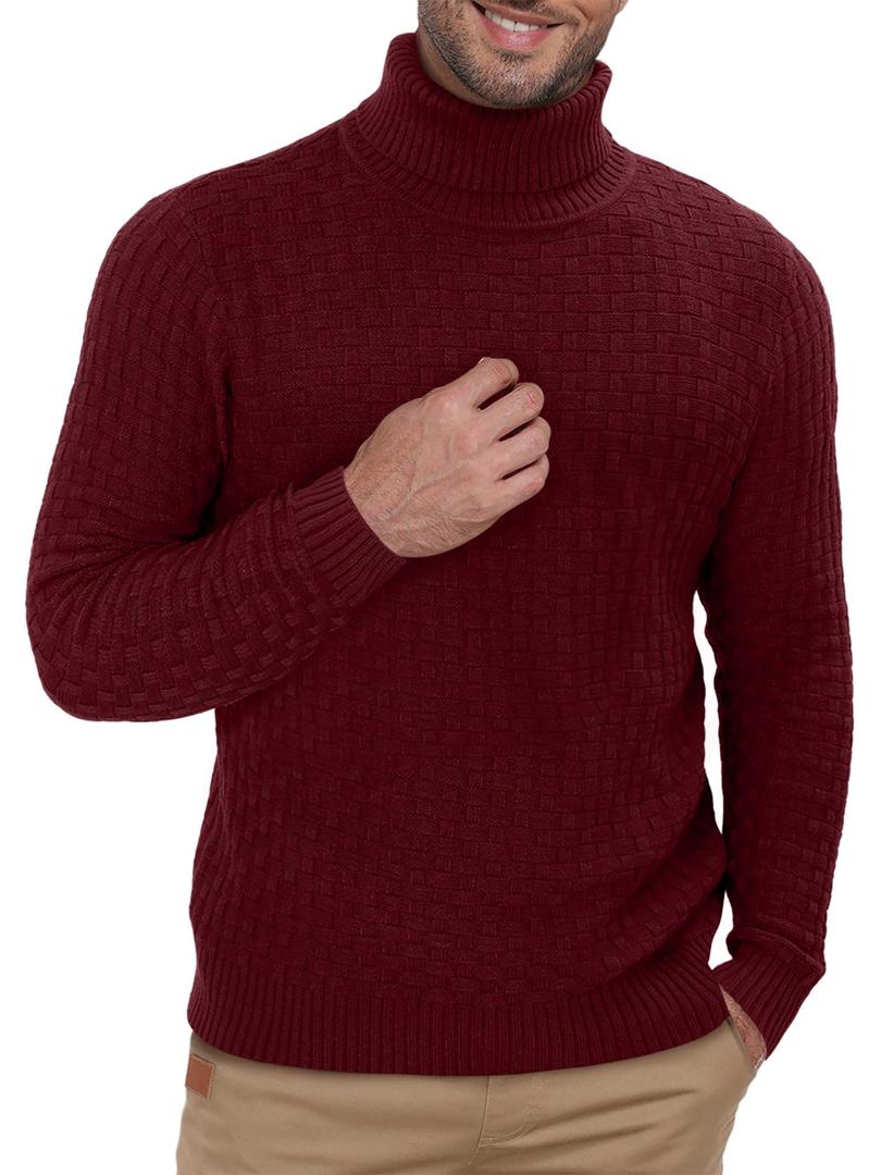 TUREFACE Red Turtleneck Sweater for Men Long Sleeve Casual Winter Knitted Pullover Slim Fit Turtlenecks, XL
