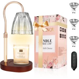 Candle Warmer Lamp with Timer & Dimmer, Candle Warmer Height Adjustable, Fits All Jar Scented Candles, Candle Lamp with 3 Bulbs, Charming Gift for Home Decor (1 pack, Ash Gray)