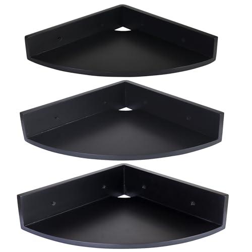 Demigo Corner Shelf Wall Mount Set of 3, Solid Acacia Wood Round Floating Corner Shelves for Storage and Display, Hanging Wood Shelves for Bedroom, Kitchen, Living Room, Bathroom (Black)