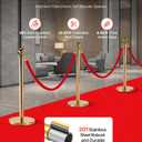 VEVOR Stanchion Post, 8 Pcs Crowd Control Barrier Set with Red Carpet, 6 Red Velvet Ropes, Stainless Steel Gold Stanchion Post Queue with Hollow Base for Theater, Party, Wedding, Exhibition (Gold)