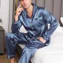 Men's Silky Satin Pajama Sets Mens Sleepwear Big and Tall Pajamas for Men Loungewear Summer Pjs Lounge Set M-5XL (Gray, M)