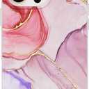 SCORPIFY for iPhone 16 Pro Max Case [Compatible with MagSafe] with Pink Flange Crystal Marble Design, Cute Magnetic Phone Cover for Women Girls, [Non Yellowing] Slim Bumper with Gold Accents