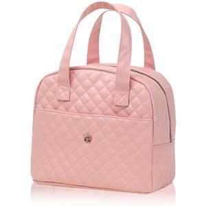 kamumanni Lunch Bag, Small Lunch Tote Bag for Women, Water-repellent Pu Leather Lunch Box, Quilted Lunch Bag (Pink)