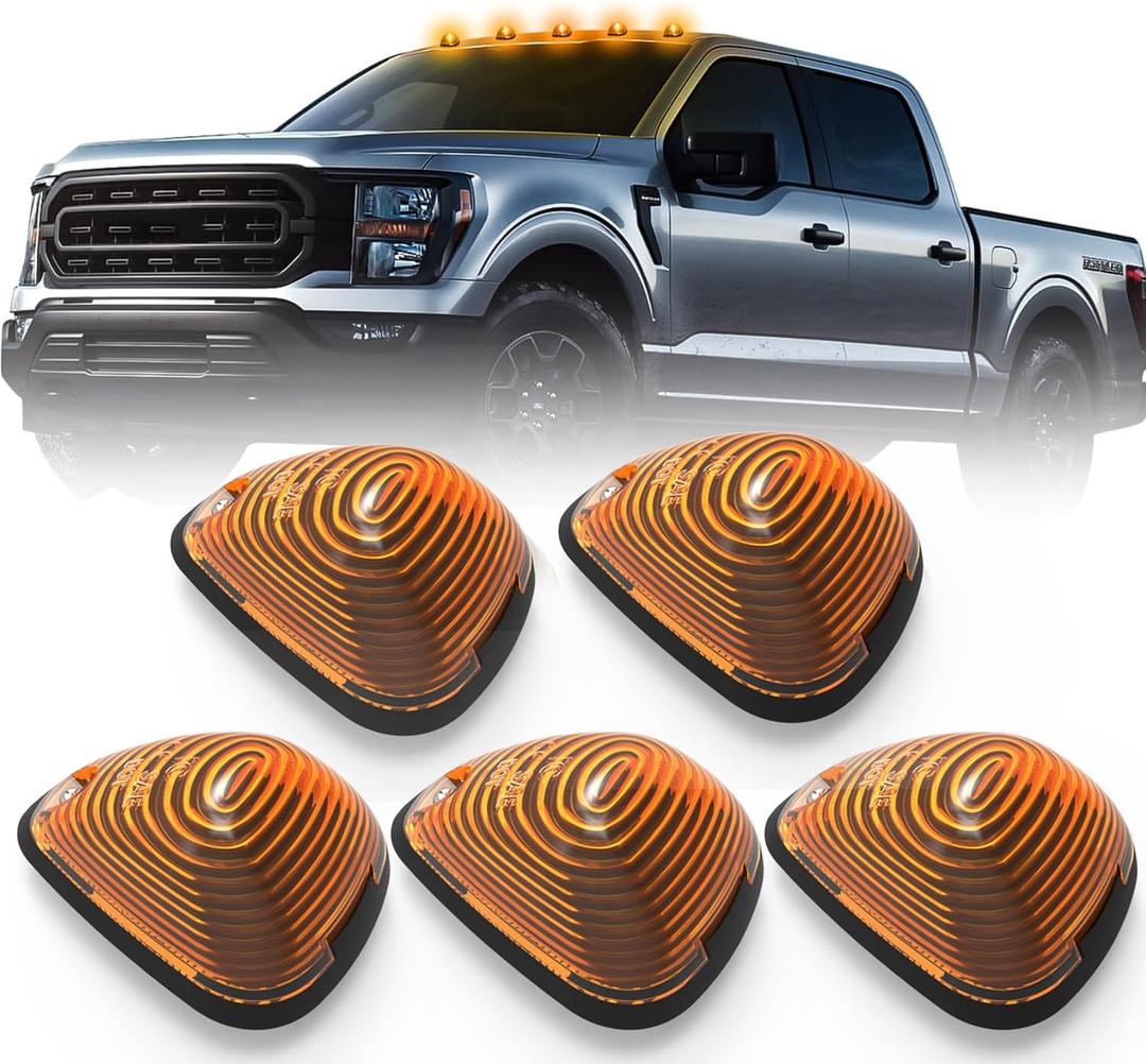 5Pcs LED Cab Lights, Amber Lens Amber Light Cab Roof Top Clearance Marker Lights Plug and Play Compatible with 1999-2016 F150 F250 F350 F450 F550 Super Duty Pickup Trucks SUV