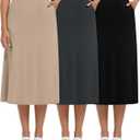 Huukeay 3 Pack Midi Skirts for Women Summer with Pockets A Line Flared Stretchy High Waist Long Skirt Dressy Casual Small