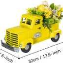 KI Store Yellow Truck Spring Easter Decor 12-Inch Vintage Metal Truck with Artificial Flowers Eggs for Easter Spring Decoration Table Centerpieces Mantel Display
