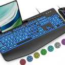 Keyboard and Mouse Combo Wired, Large Print Computer Keyboards with Wrist Rest, Lighted RGB Backlit Keyboard Easy to See, Ergonomic Light Up USB Keyboard Set for PC, Windows, Laptop SABLUTE
