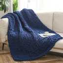 WESHIONGOO Chunky Knit Blanket Throw 51"63" Knitted Throw Blankets for Couch Bed Fluffy Soft Blanket with Jumbo Chenille Yarn Thick 100% Handmade (Navy Blue)