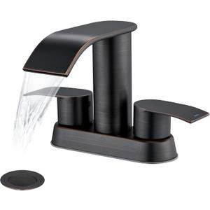 Ultimate Unicorn Bathroom Faucet for Sink Oil Rubbed Bronze, 4 Inch Bathroom Sink Faucet for 3 Hole or 2 Hole, 2 Handle Waterfall Faucets with Pop up Drain, Center set Faucets for RV Counter