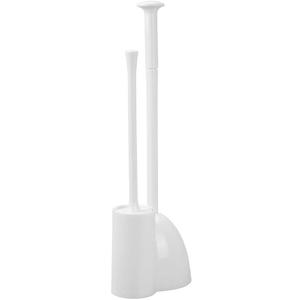 mDesign Hidden Plunger and Brush Set for Toilet Bowl - Combo with Holder Caddy - Modern Toilet Brush and Plunger Set - Aura Collection - White
