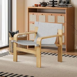 Mid-Century Accent Chair with Wide Armrest & Solid Wood Frame, Detachable and Washable Armchair, Modern Living Room Reading Chairs for Bedroom Sunroom Bedroom Balcony,White (Light Grey)