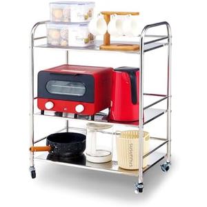 susunnus Stainless Steel Cart with Wheels 3 Tier,Stainless Steel Kitchen Cart,Utility Cart,Metal Cart with Wheels,Suitable for Various Occasions,Movable,Gift Tools