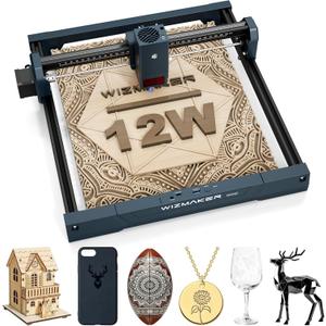 WIZMAKER 12W Laser Engraver Machine, Portable Carving Machine, 300x300mm Carving Area, 0.1mm High-Precision DIY Production, Suitable for Wood, Metal, Acrylic and Other Materials