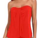 Tempt Me Two Piece Tankini Bathing Suits for Women Halter Bandeau Swim Top with Bottom Flyaway Tummy Control Swimsuit (X-Large, Red)