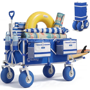Sekey Heavy Duty Beach Wagon with 9" Big Sand-Proof Wheels, 300L Oversized Foldable Beach Cart with Cooler| Adjustable Handle & Balloon Tires for Sand, Camping,Vacation