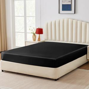 CozyLux Satin Fitted Sheet Twin Size, Black Silky Satin Bed Fitted Sheet Only with Silky Microfiber, Deep Pocket, Single Bottom Sheet Sold Separately, Breathable, Smooth and Soft
