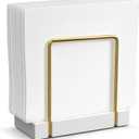 Napkin Holder for Table, Bamboo Iron Standing Napkin Dispenser for Dining Table Farmhouse Cocktail Picnic Rustic Wood Holders All Kitchen Dining Room Decor Gold & White (5.78*2.51*5.04 inch)