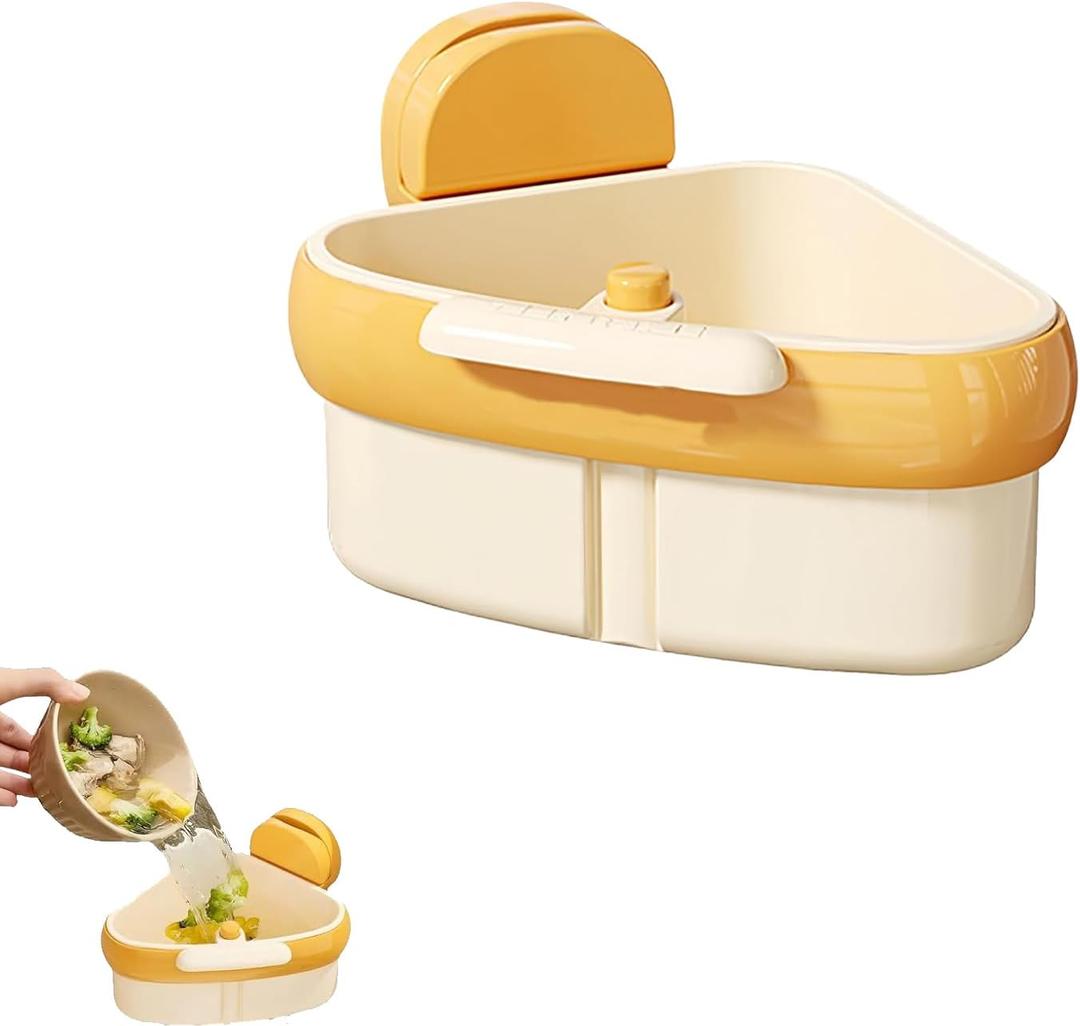 Suction Cup Sink Corner Rack, Suction Cup Sink Corner Rack Strainer, Triangle Storage Rack with Drain Hole, Corner Sink Trash Catcher for Food Waste (Orange)