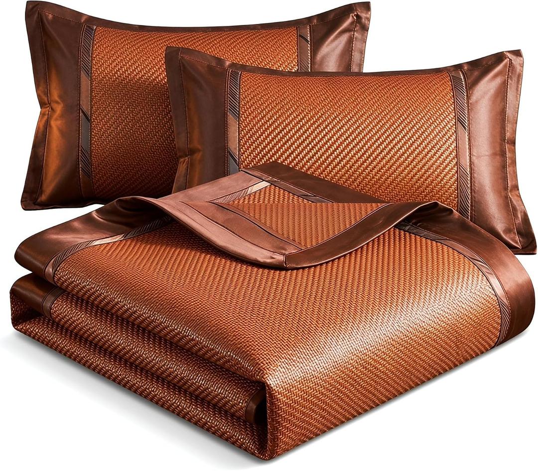Natural Cool PE Rattan Woven Cooling Mat, Breathable Summer Bed Sheet for Queen Size Bed, Foldable Tatami Floor Pad, Easy to Clean & Durable for Bedroom, Living Room, Guest Room,Brown (60 * 80inch)