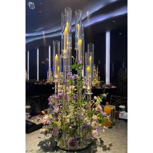 VINCIGANT 4 Sets 8 Arms Clear Candelabra Candle Holder for Wedding Decorations,38.5 inches Tall Arcylic Candlesticks Holder with Shade forTable Dinner Party Fireplace Decoration