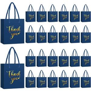 Honoson 30 Pcs Mini Gift Bag with Handle 4 x 2.75 x 4.5'' Small Thank You Bag Foil Paper Tote for Valentine's Day Wedding Baby Shower Birthday Graduation Party Favor Supplies(Blue/Gold)