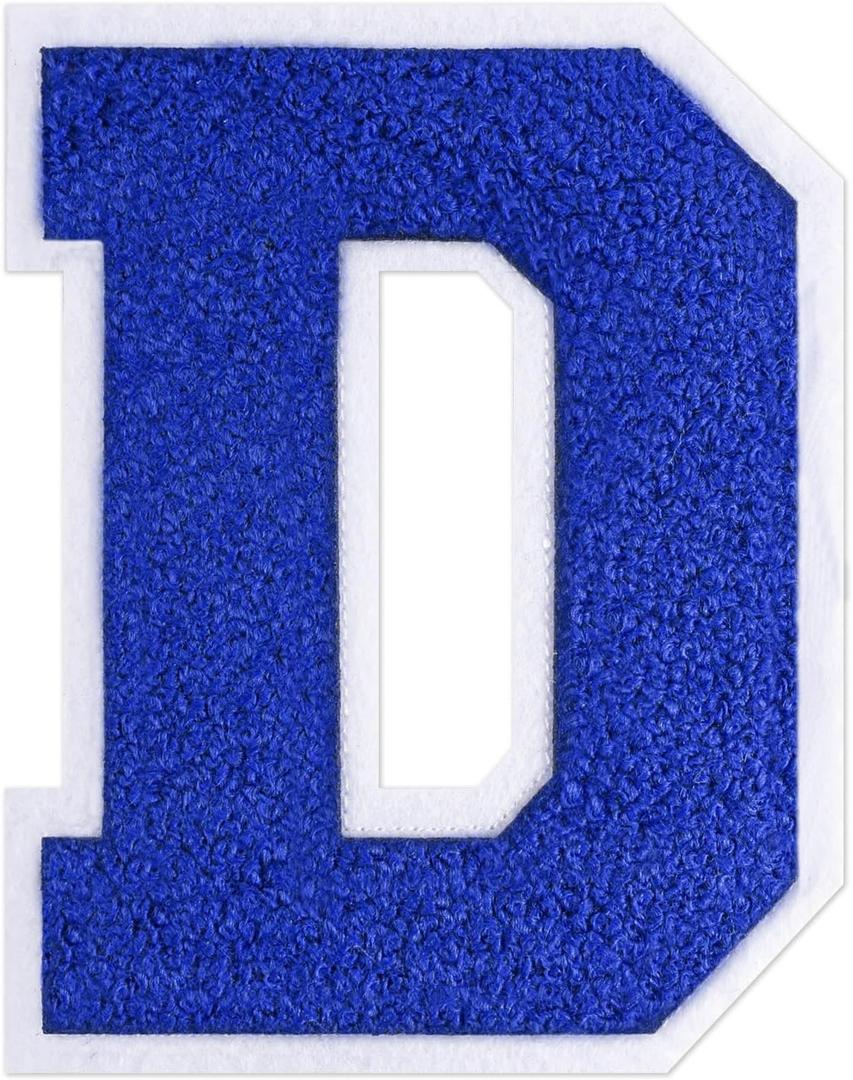 2 x 6-1/2" Varsity Letter Patches Blue Iron On Letters Letterman Jacket Patches Chenille Large Iron On Letters for Clothing Jacket/Hoodie/Varsity D
