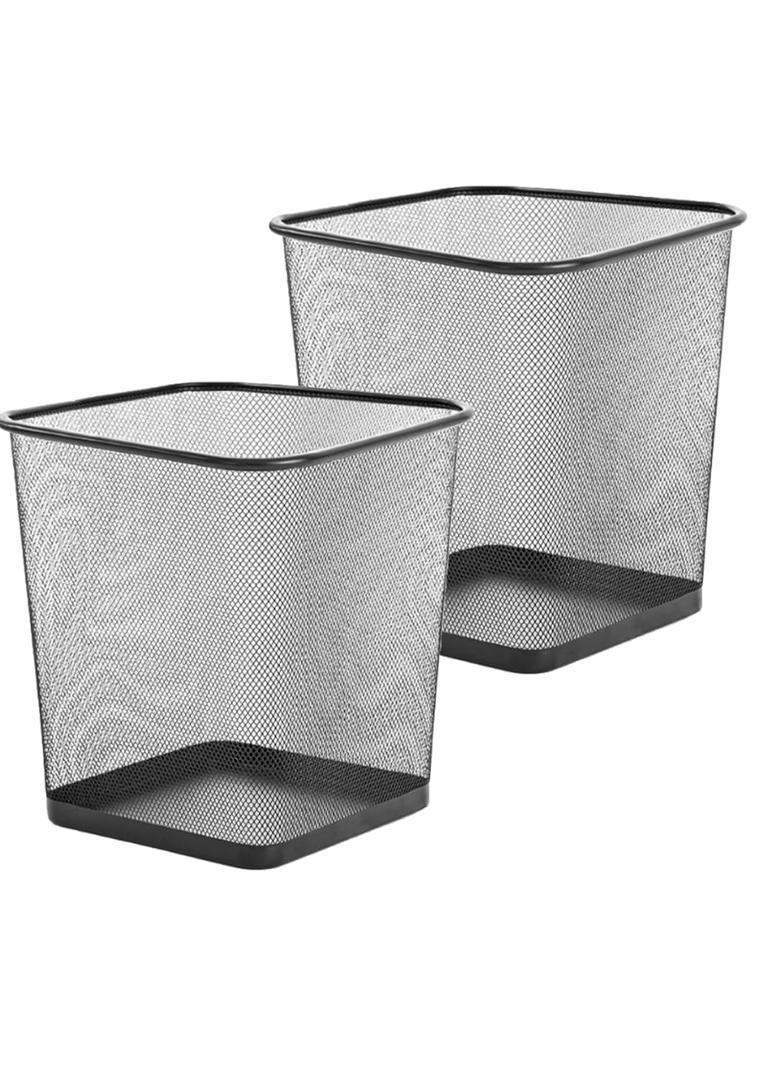 Zuvo Square Mesh Waste Wastebasket Pack of 2 | Lightweight Waste Metal Basket Garbage Can | Metal Trash Bin Ideal for Kitchen Home Office Dorm Living Desk Bedroom, (16 Quart)(Black)(10.1" X 10")