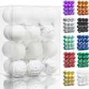 Lulu Home Christmas Ball Ornaments, 24 Ct 2.36" Pre-Strung Hanging Ornament Decorations, Xmas Shatterproof Plastic Balls for Holiday Party Wreath Garlands Trees, White