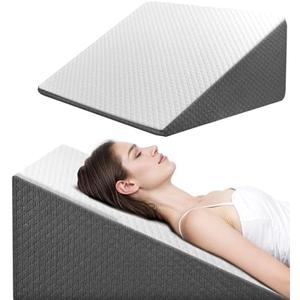 Wedge Pillow for Sleep Apnea Bed Wedge Pillow for Headboard, Headboard Triangle Pillow Wedge for Acid Reflux, After Surgery, Snoring, Cooling Memory Foam Top, Removable Cover