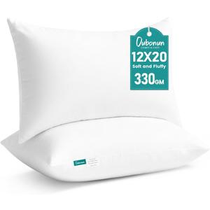 Oubonun 12 x 20 Throw Pillow Inserts - Soft, Plush & Decorative Down Alternative Pillows for Couch Sofa Bed, Machine Washable - White, Pack of 2