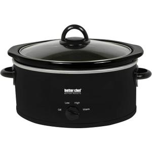 Better Chef Oval Slow Cooker | 3-Quart | 3-Tempature Settings | Side Handles | Glass Lid | Enamel Stoneware Insert (Black)