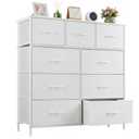 9-Drawer Dresser for Bedroom, Anti-Tip Tall Storage Organizer Chest of Drawers with Wooden Top and Metal Frame Fabric Bins for Closet, Living Room, Hallway, Entryway, Ivory White