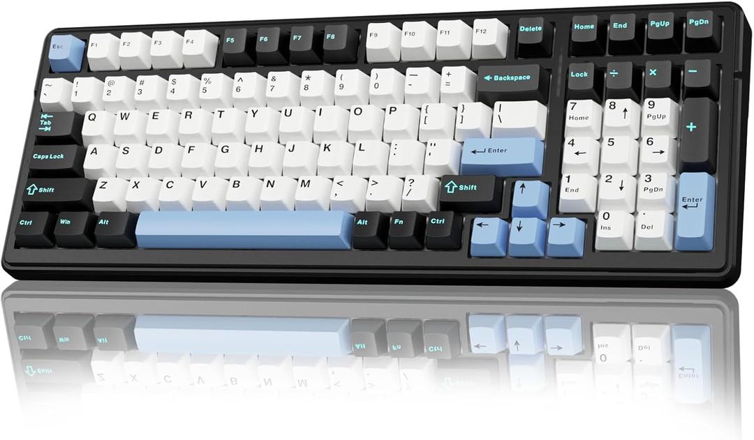 AULA F99 Wireless Mechanical Keyboard,Tri-Mode BT5.0/2.4GHz/USB-C Hot Swappable Custom Keyboard,Pre-lubed Linear Switches,RGB Backlit Gaming Keyboards for PC/Tablet/Xbox/PS4/PS5 (Blue&White&Black)