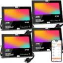 LED Flood Light Outdoor 30W, 300W Equivalent 3000LM Smart RGB Landscape Lighting with APP Control, DIY Scenes -Timing - Warm White 2700K -Color Changing Uplight, IP66, US Plug, No Remote MELPO(4 Pack)