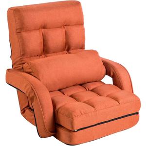 Floor Chair, Chaise Lounge Indoor, 14-Position Adjustable Folding Lazy Sofa with a Pillow Padded Adults Gaming Chairs for Living Room, Bedroom Factory Price (Orange) 8803OR