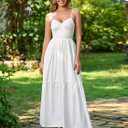 2026 Casual Beach Floral Maxi Boho Flowy A Line Sundress for Women | Lace Up Back, V Neck, Adjustable Spaghetti Strap, Vacation Wedding Guest Bridal Shower Tea Party Dresses (White)