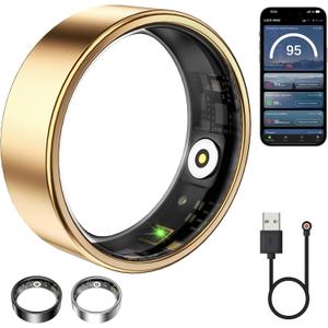 Smart Ring for Women & Men, Fitness Tracker with Heart Rate, Blood Oxygen, Sleep Monitoring, Long-Lasting Battery, IP68 Waterproof, No Subscription (Rose Gold, 7#)