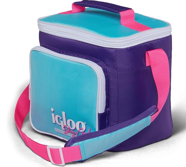 Igloo 90s Retro Collection Square Purple Lunch Box Soft Side Cooler Bag with Strap, 9 CANS