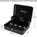 Jssmst Large Cash Box with Money Tray and Lock - Safe Box for Cash Saving Key Lock Money Organizer Box, 11.8L x 9.5W x 3.5H Inches, Black, SM-CB0501L, XLarge