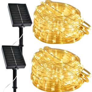 Solar Rope Lights Outdoor, 2 Packs Total 144FT 400LED Solar String Lights with 8 Lighting Modes, Waterproof Solar Powered Fairy Lights for Party Garden Yard Home Holiday Tree Decoration, Warm White