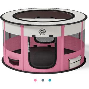 Dog Playpen Puppy Play Pen Indoors Pet Crate Small Dog Cage Portable Foldable Cat Kennel for Kitten Hamster Rabbit Bunny Guinea Pig with Collapsible Food Bowl Carrying Case , Pink 