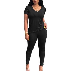 Lounge Sets for Women 2 Piece Summer Casual Jogger Workout Outfits Short Tops Long Pant Sweat suit leggings set (X-Large, Black)