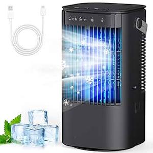 Portable Air Conditioners, 4-in-1 Mini Small Air Conditioner Evaporative Air Cooler Fan with 1000ml Water Tank, 3 Speeds & 7 LED Lights, Personal Mini AC with Timer for Bedroom, Desktop, Home, Office (Black)